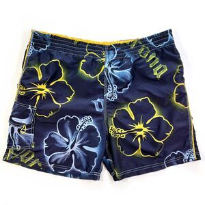 Corona Men's Navy Floral Drawstring Swim Trunks